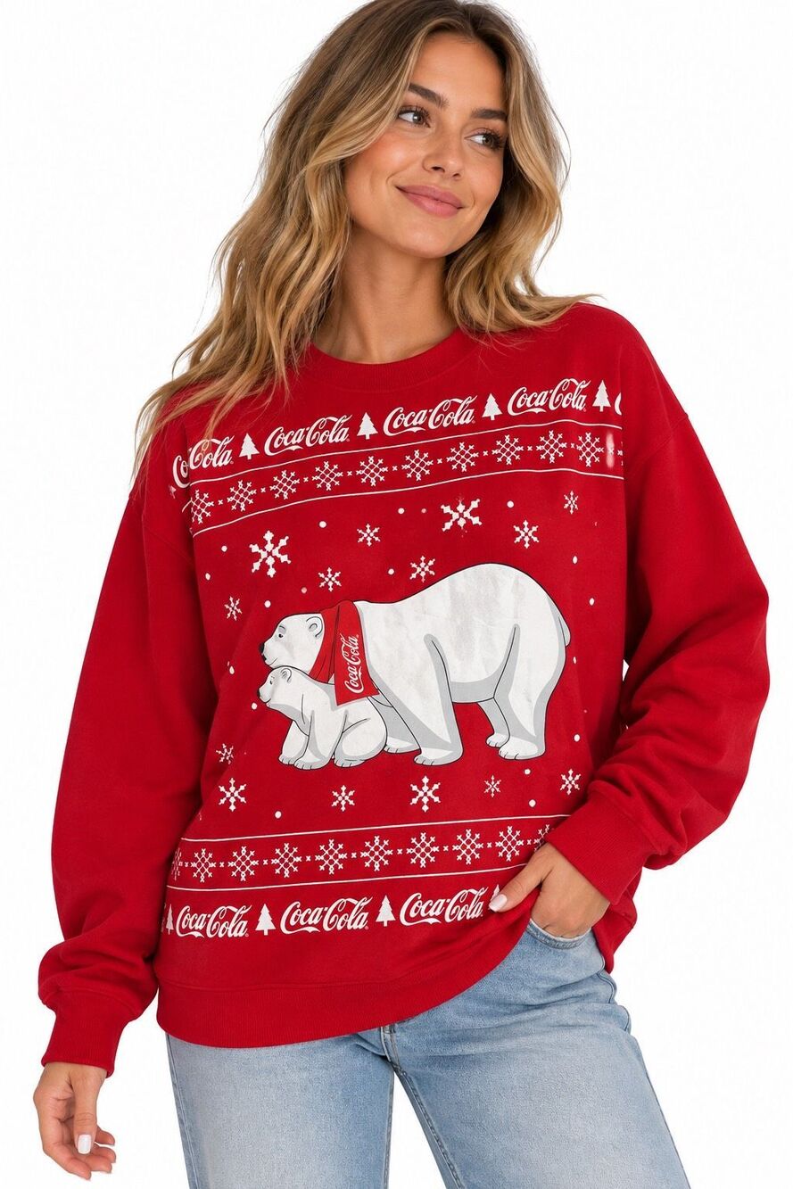 Coca-Cola Light-Up Polar Bear Christmas Holiday Ugly Sweater Sweatshirt XL